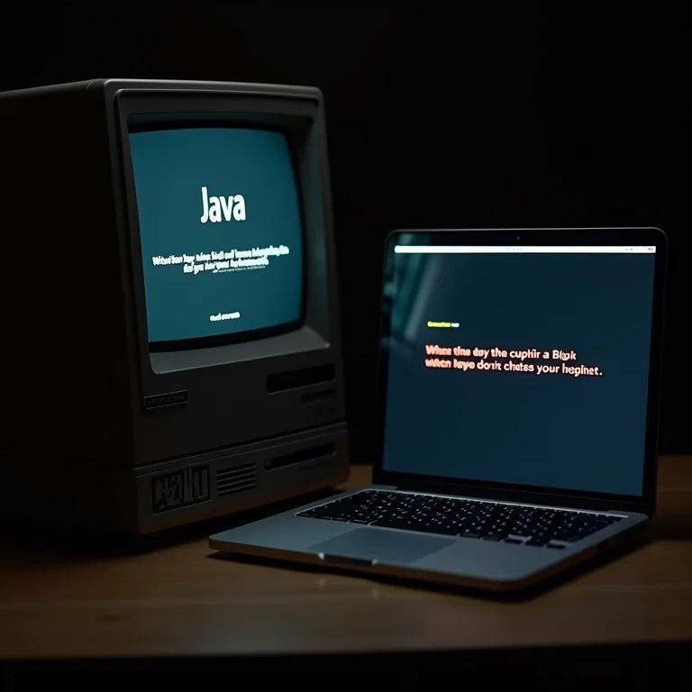 Computador antigo rodando Java Applet e laptop moderno com erro de plugin