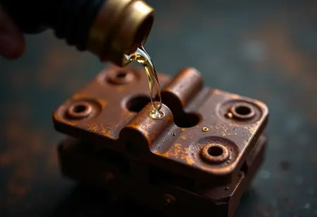 Dobradiça enferrujada recebendo spray desengripante