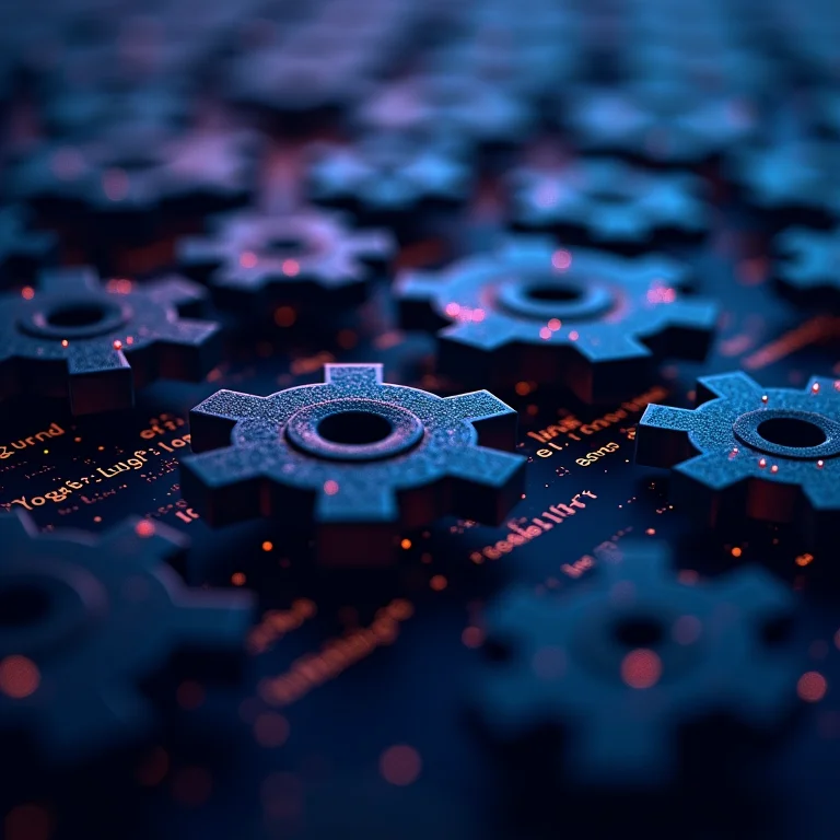 Engrenagens e trechos de código representando a importância de um editor