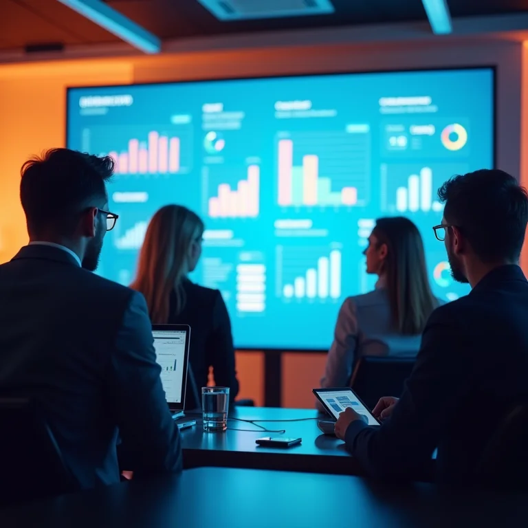 Equipe analisando dados de uma política de viagens com IA.