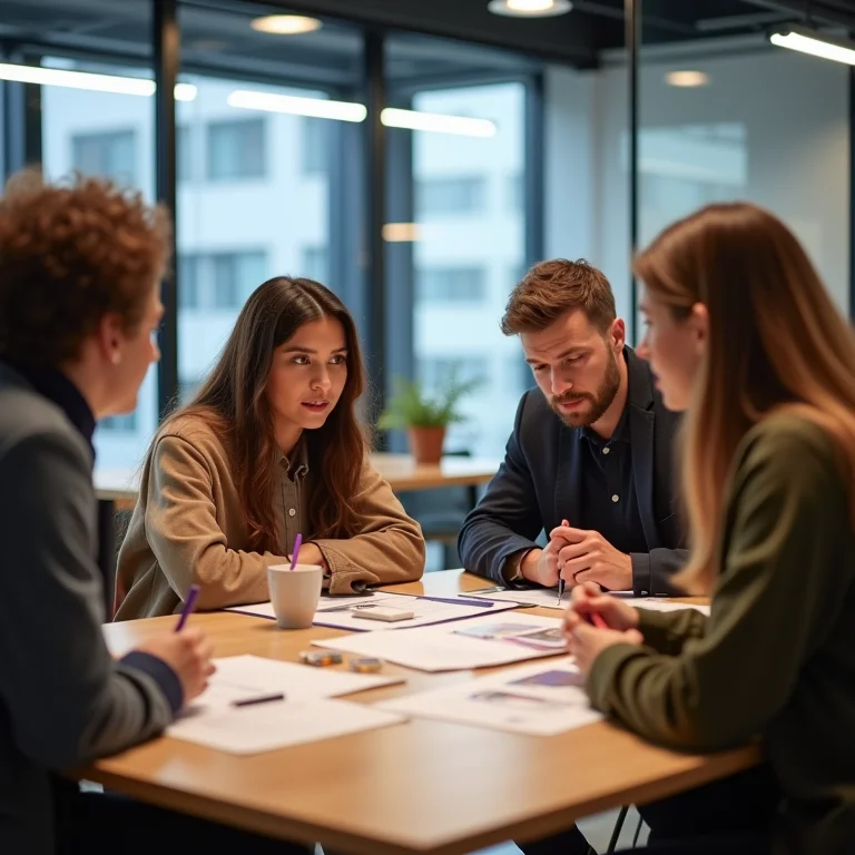 Equipe de vendas sendo treinada em recomendação de produtos