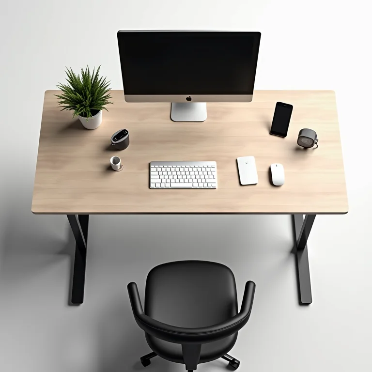 Espaço de trabalho amplo em mesa de altura ajustável