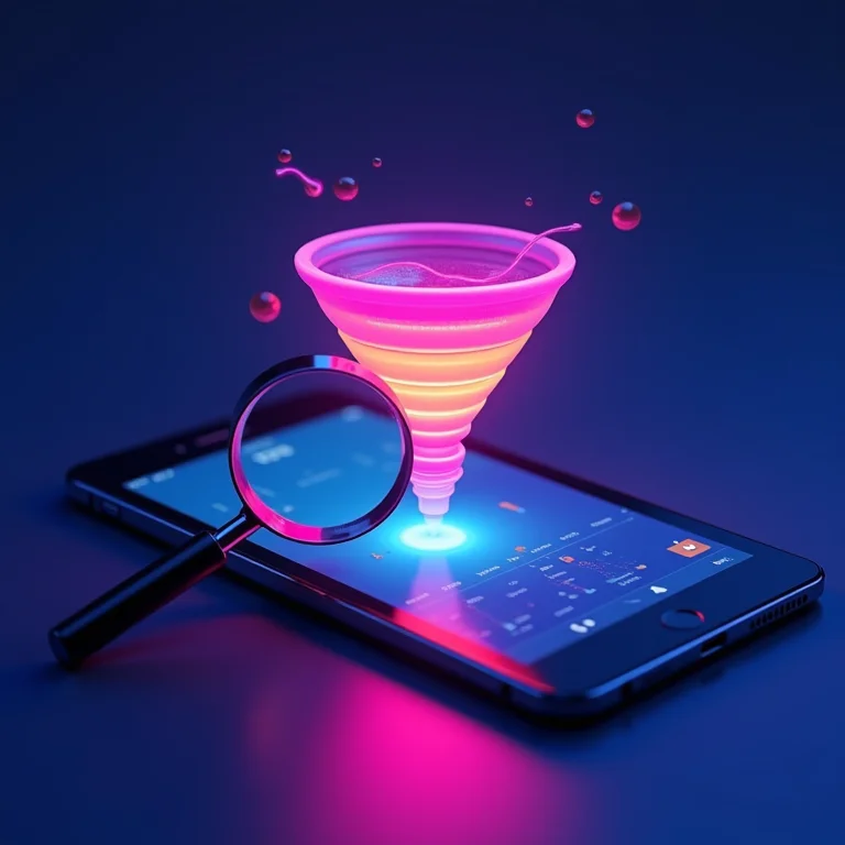 Funil de conversão digital em tablet.