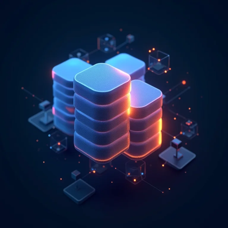 Ícone de banco de dados formado por formas geométricas interconectadas