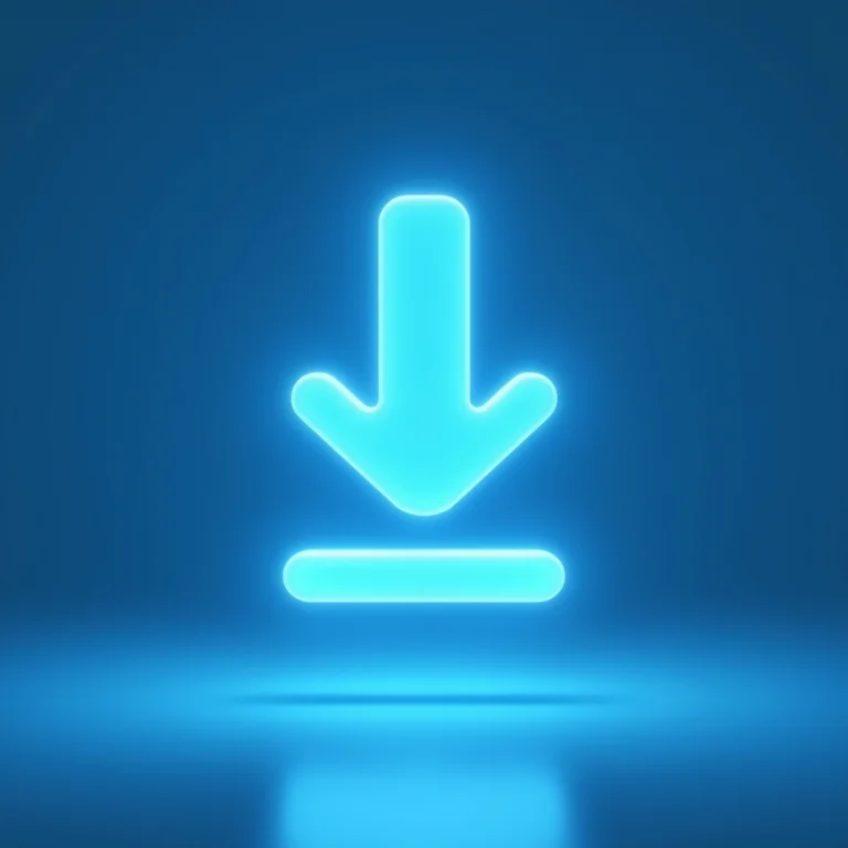 Ícone de download estilizado em efeito de vidro translúcido.