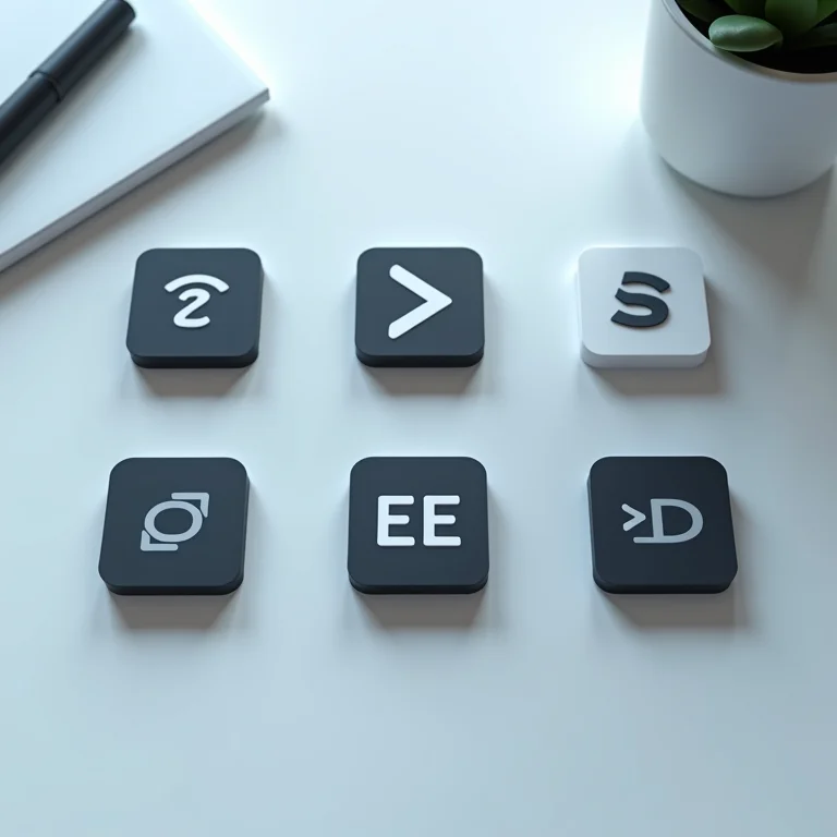 Ícones de cinco editores de código populares dispostos em uma mesa