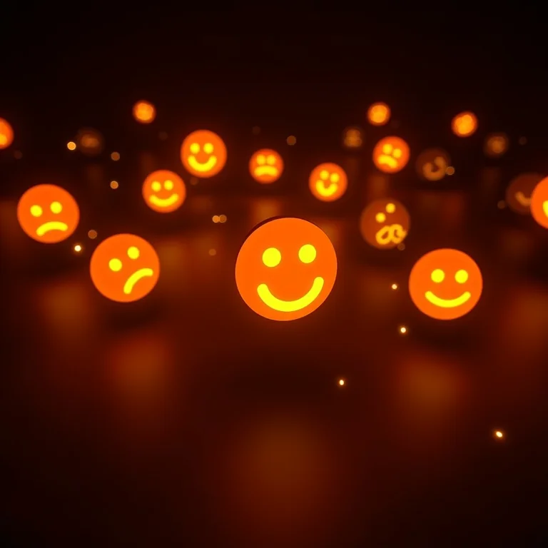 Ícones de emoção fluindo em um fluxo de dados