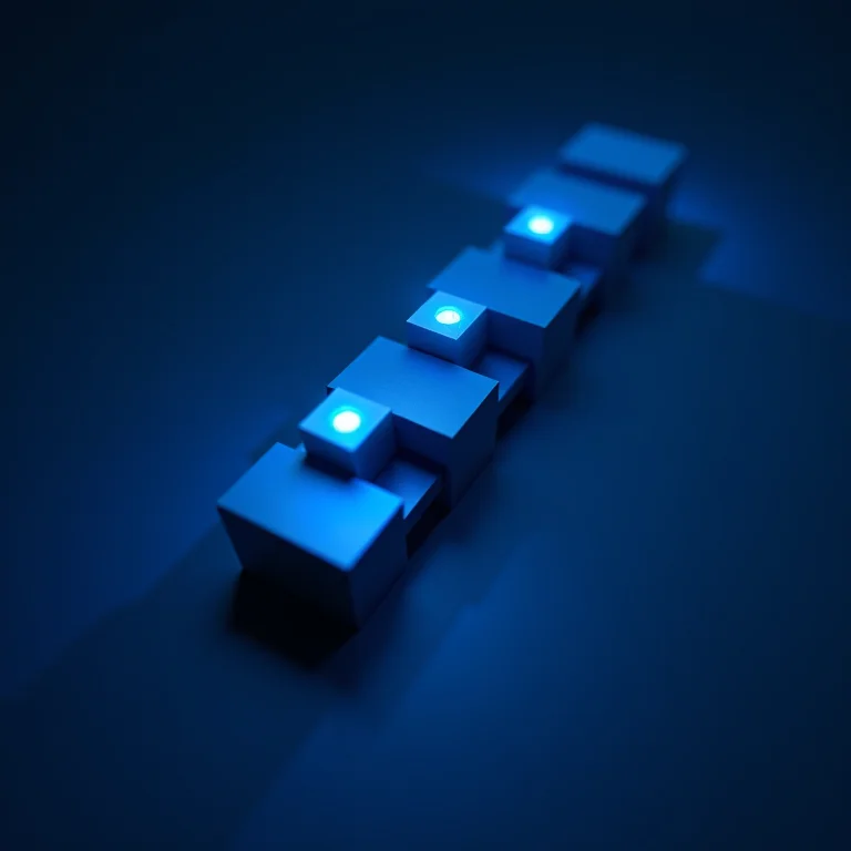 Ilustração conceitual de blocos interligados em uma blockchain