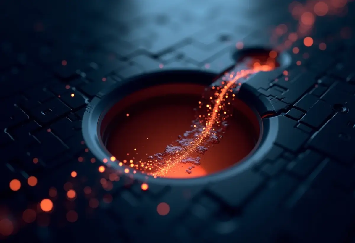 Ilustração conceitual de um vazamento de memória em código de programação.