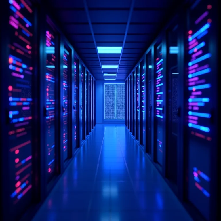 Infraestrutura de testes com servidores e cabos.