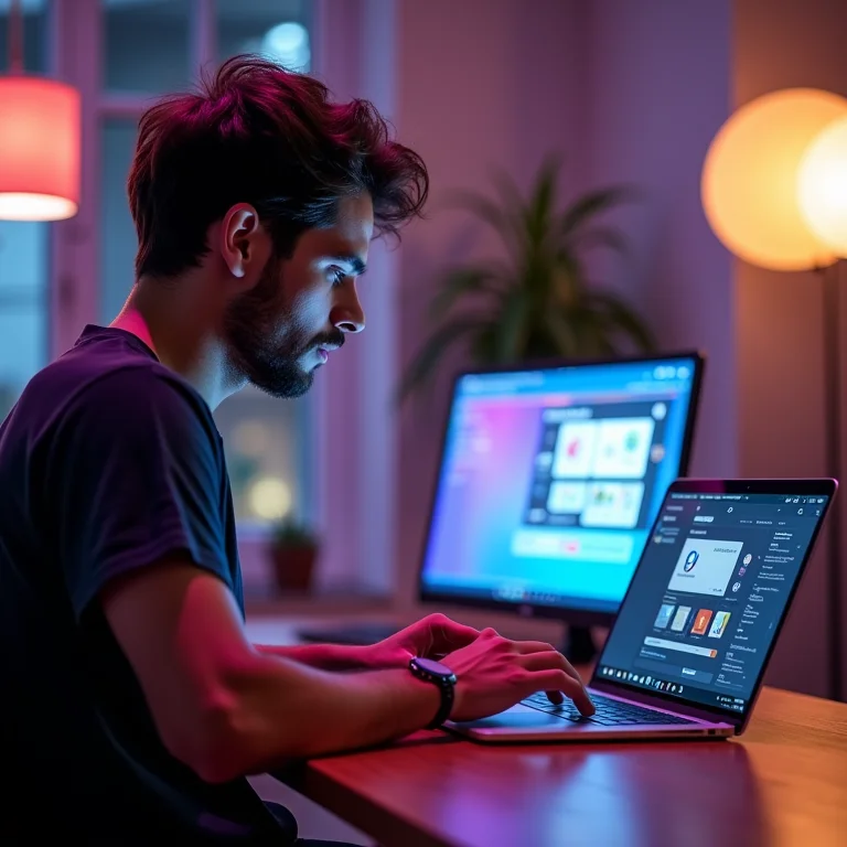 Jovem personalizando design de landing page.