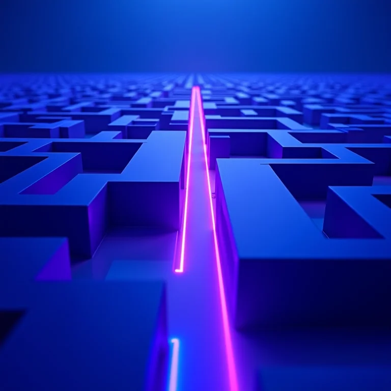 Labirinto abstrato simbolizando os desafios e soluções na implementação de IA.