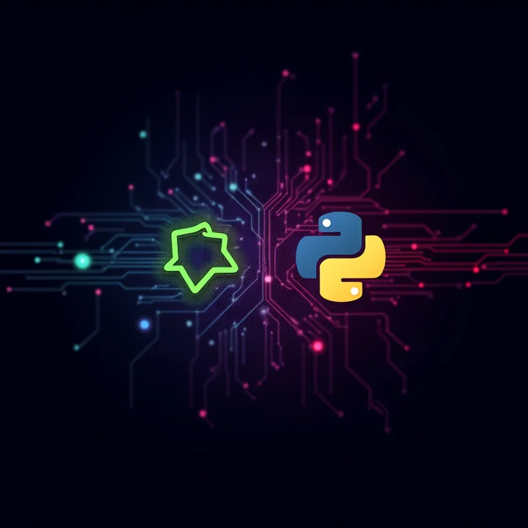 Logotipos de Node.js e Python com circuitos digitais