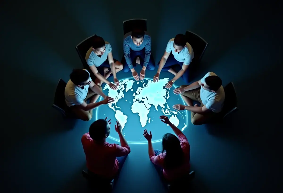 Negócios Locais: 7 Ideias de Posts que Atraem Clientes Perto de Você Mapa holográfico conectando negócios locais