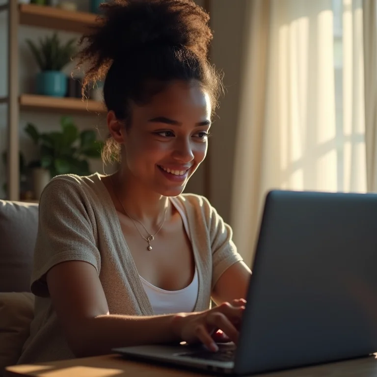 Mulher assistindo Max em seu laptop
