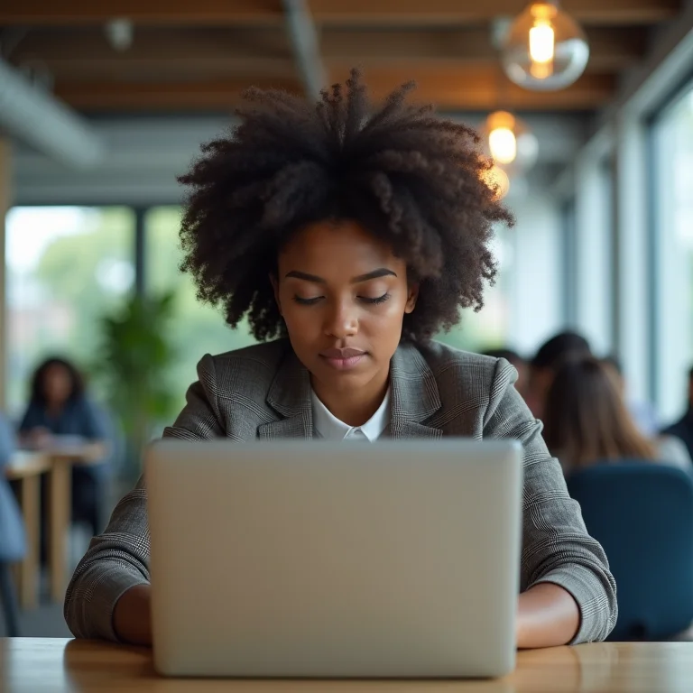 Mulher trabalhando remotamente com privacidade