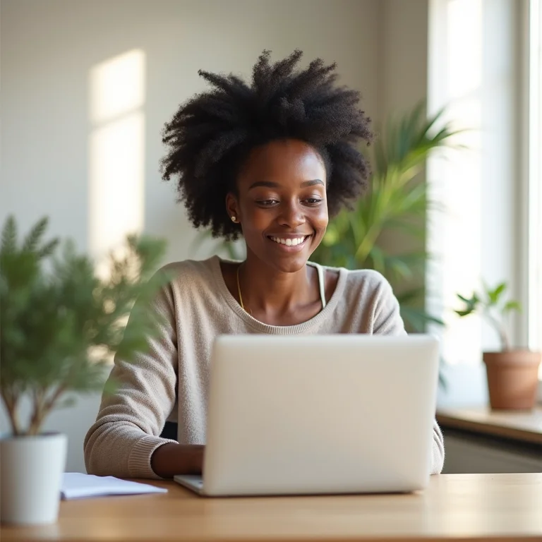 Mulher usando ConvertKit em home office