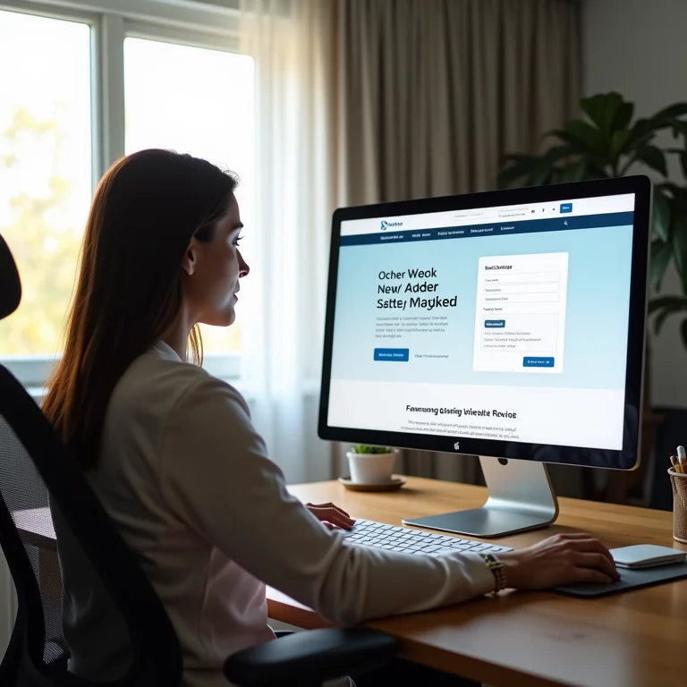 Mulher usando software fácil para criar landing page.