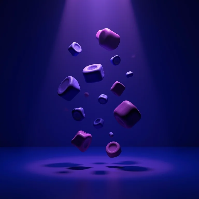 Objetos desconectados flutuando em um vazio, representando objetos órfãos na memória.