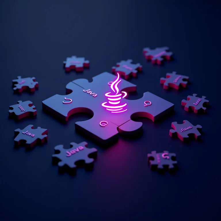 Peças de quebra-cabeça quebradas com o logo Java e ícone de navegador