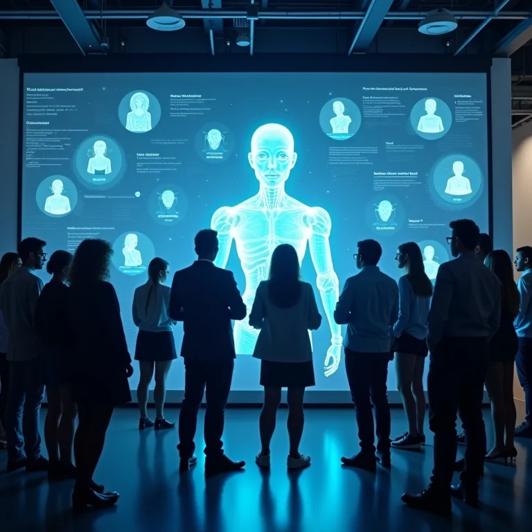 Pessoas interagindo com chatbots holográficos