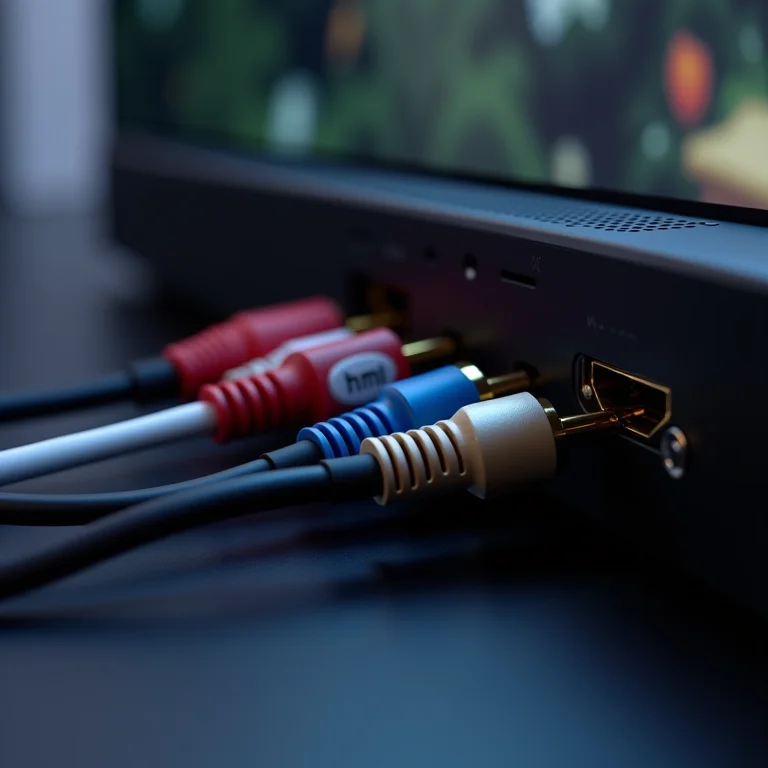 Portas HDMI e RCA de uma TV antiga.