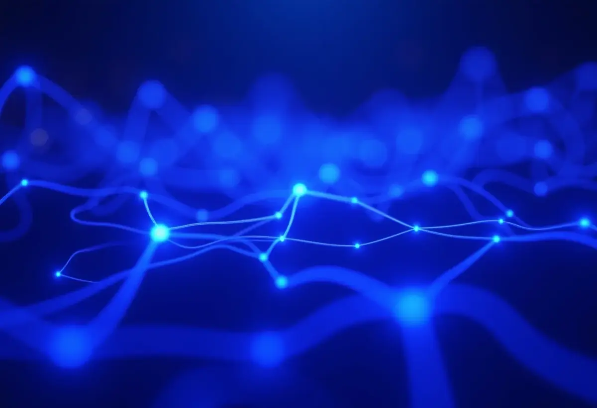 IA na Segurança: O Guia Definitivo para Proteger sua Empresa Rede neural representando inteligência artificial para segurança de empresas.