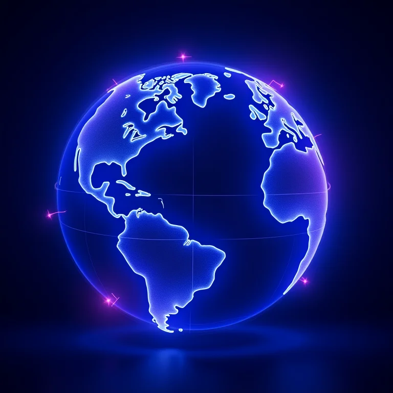 Representação abstrata de um globo com linhas interconectadas simbolizando o reconhecimento global.