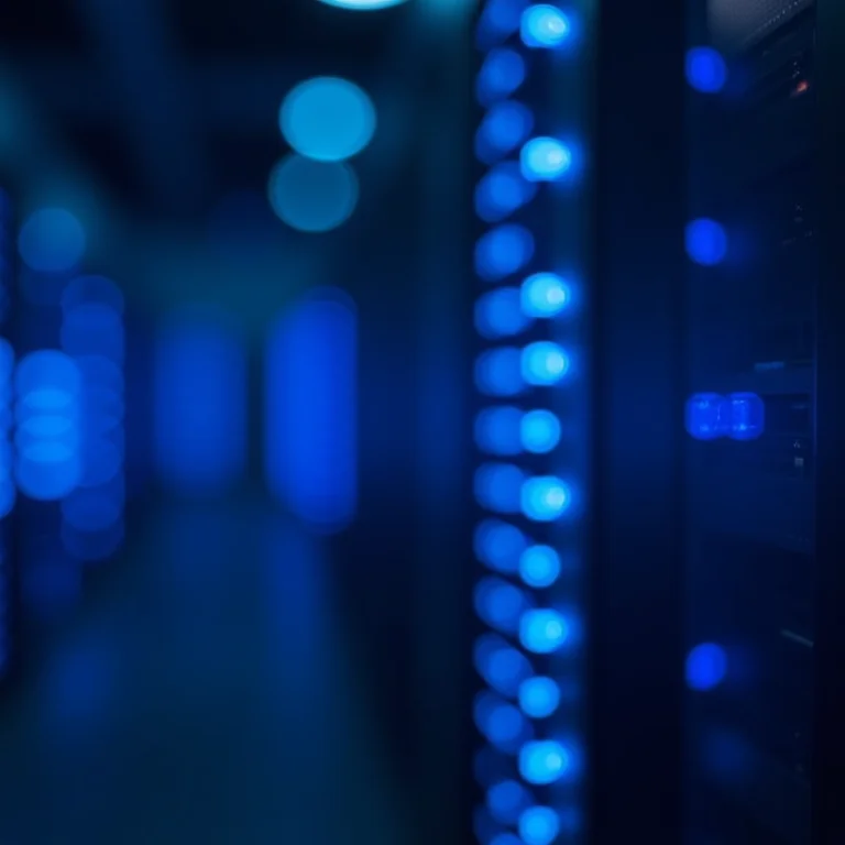 Servidor com luzes azuis representando a conexão com o MySQL