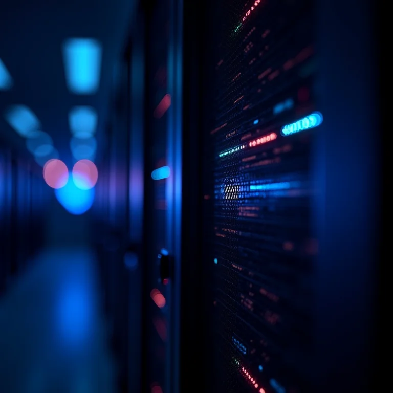 Servidor de banco de dados com luzes indicativas de atividade.