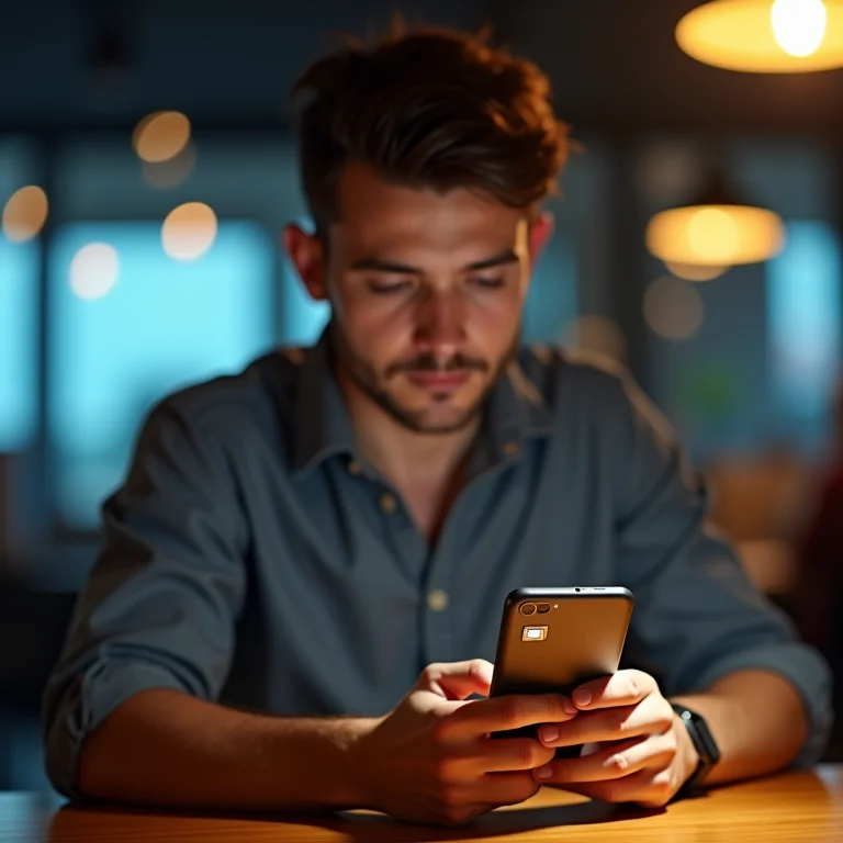 Usuário utilizando adaptador de chip em celular antigo