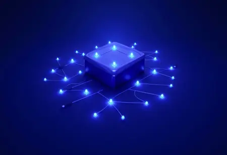 Visualização abstrata comparando microsserviços e monólito.