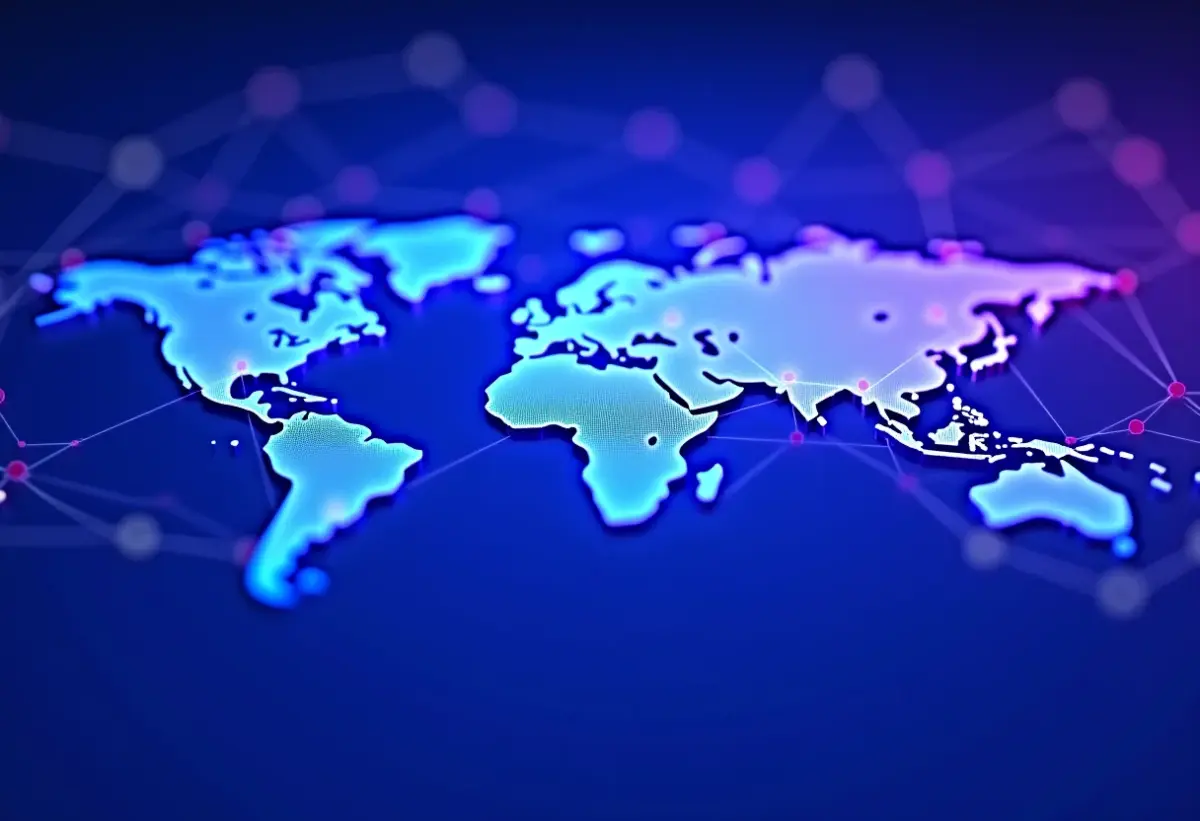 Inteligência de Mercado Internacional com IA: O Guia Definitivo Visualização abstrata de rede global de dados
