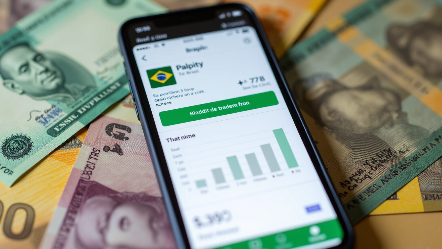 Interface do aplicativo Palpity exibindo gráficos e dados financeiros.