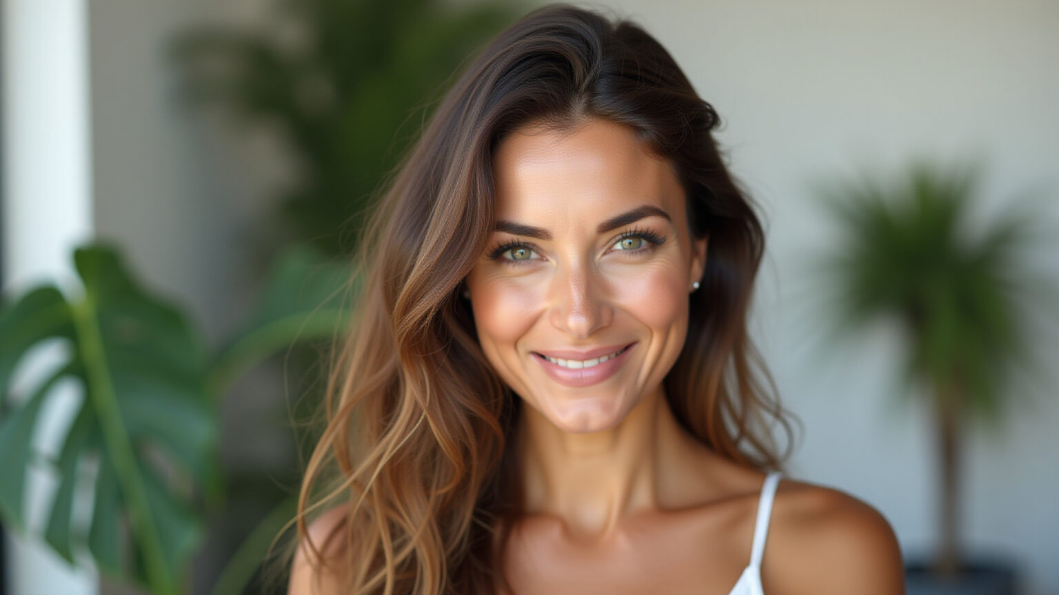 Mulher brasileira com couro cabeludo saudável e cabelo vibrante.
